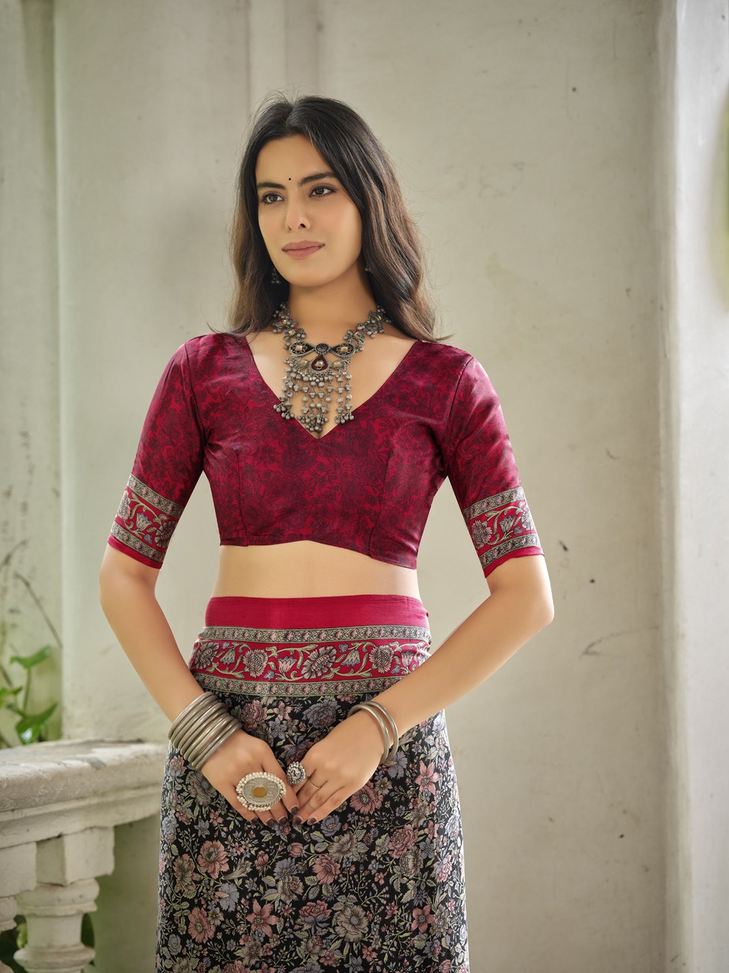 Rajkala - Black Printed Crepe Silk Saree
