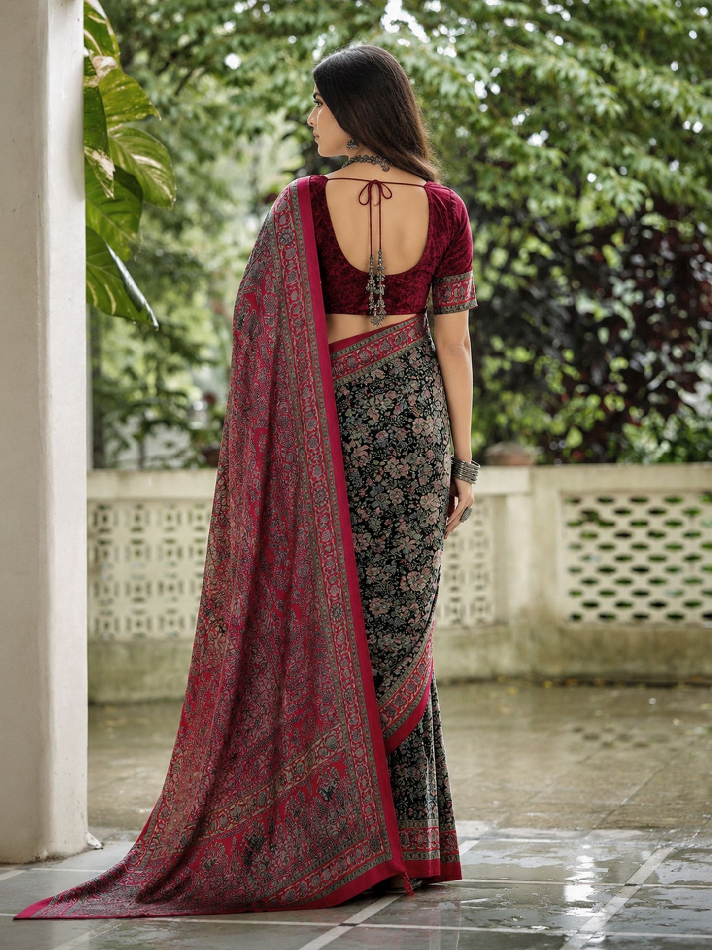 Rajkala - Black Printed Crepe Silk Saree