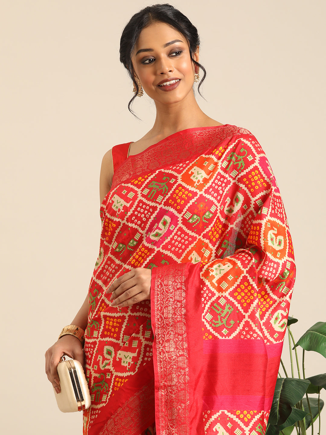 Vanya–Red Printed Weaving Silk Saree