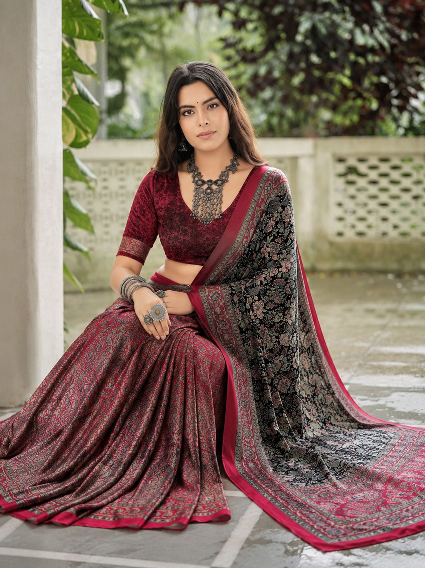 Rajkala - Black Printed Crepe Silk Saree