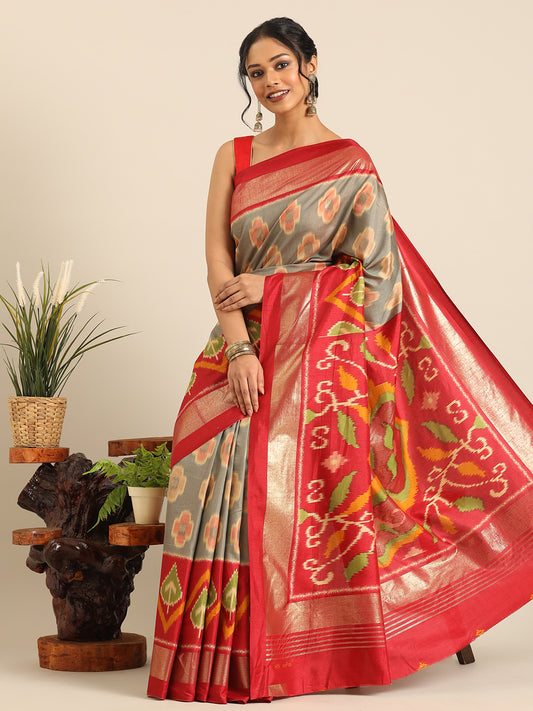 Tanta–Grey Printed Soft Silk Saree