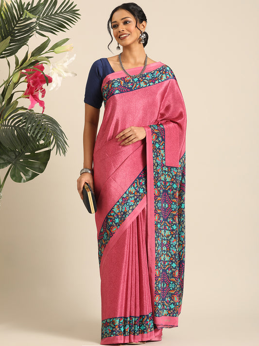 Chitrika–Pink Printed Crepe Saree
