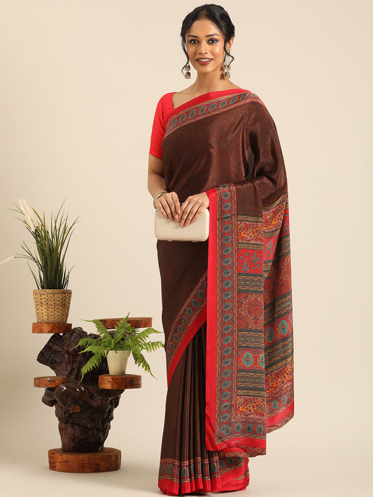Chitrika–Brown Printed Crepe Saree