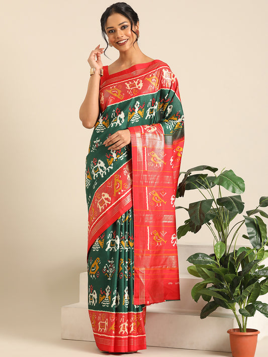 Gajraaj – Green Printed Soft Silk Saree