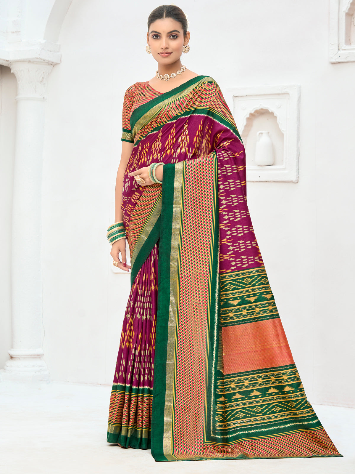 Magenta Poly Silk saree 36241A