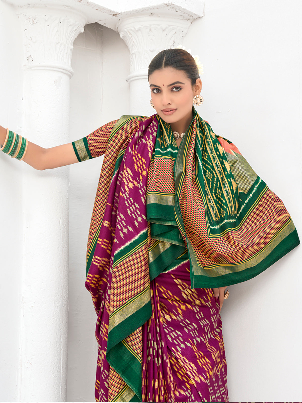 Magenta Poly Silk saree 36241A view 2
