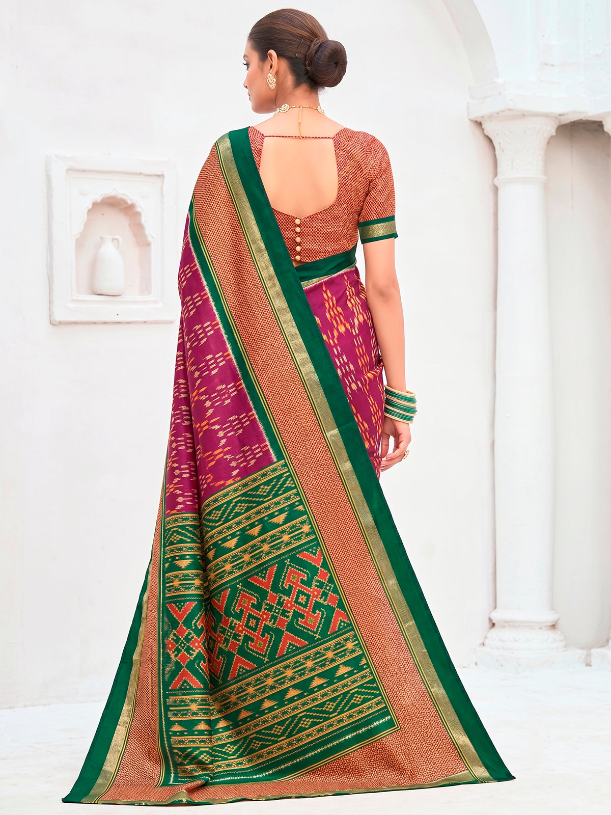 Magenta Poly Silk saree 36241A view 3