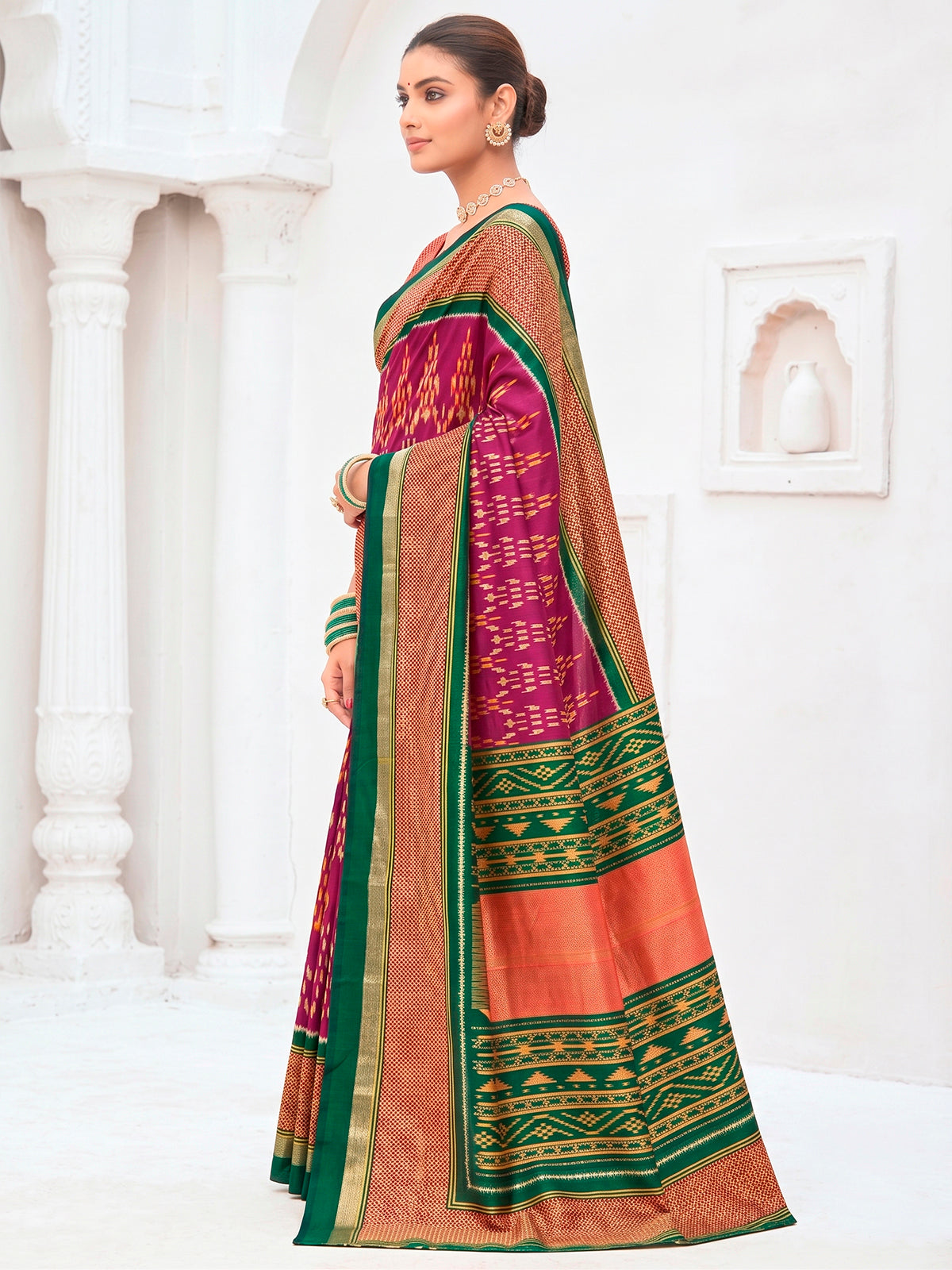 Magenta Poly Silk saree 36241A view 5