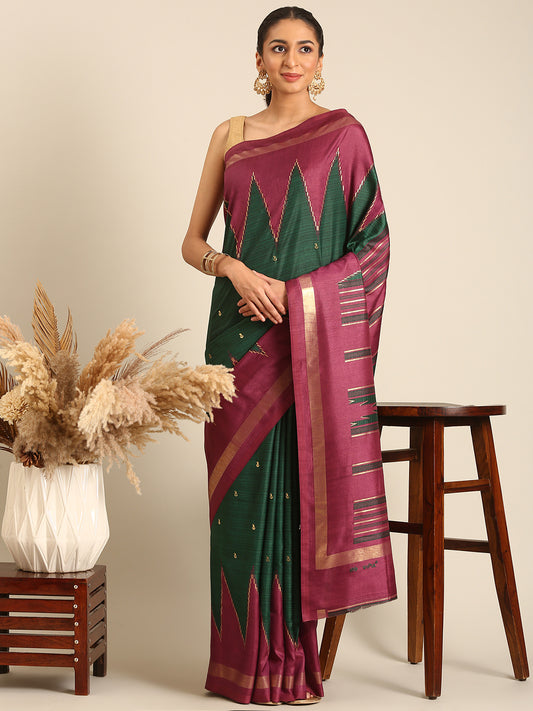 Tanta - Green Printed Soft Silk Saree