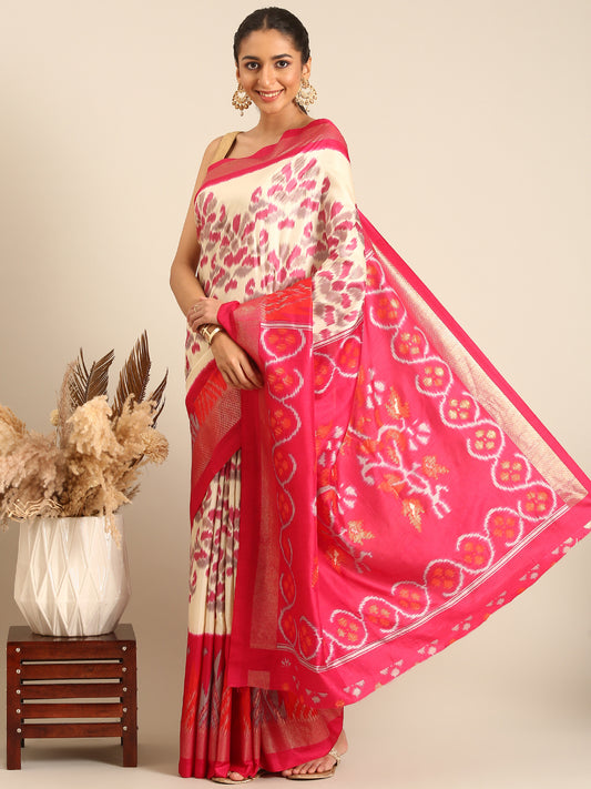 Tanta - Rani Pink Printed Soft Silk Saree