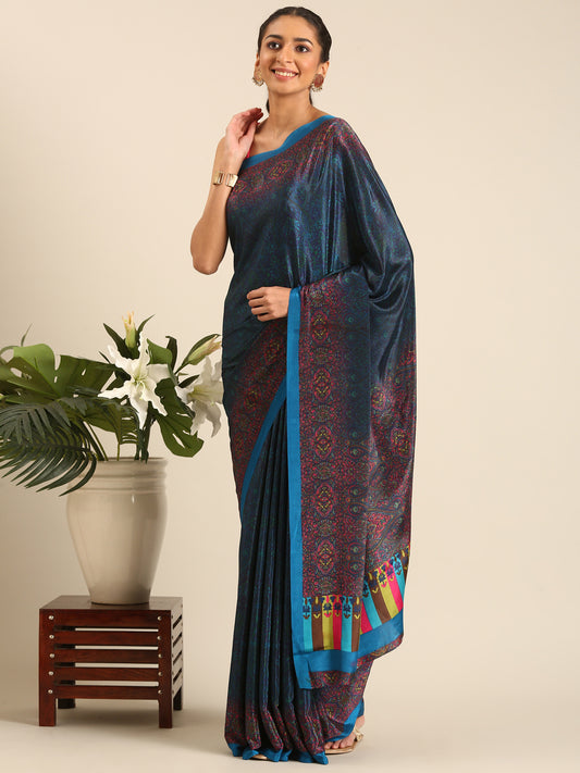 Chitrika - Blue Printed Crepe Silk Saree
