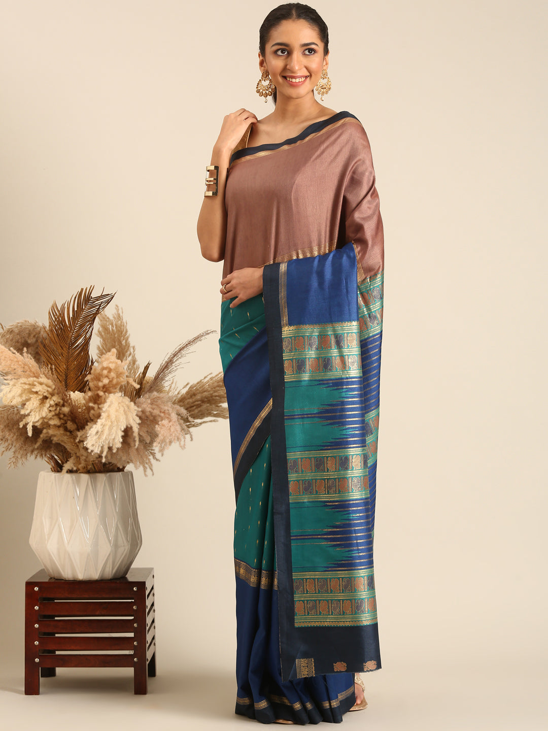 Tanta - Rama Green Printed Soft Silk Saree