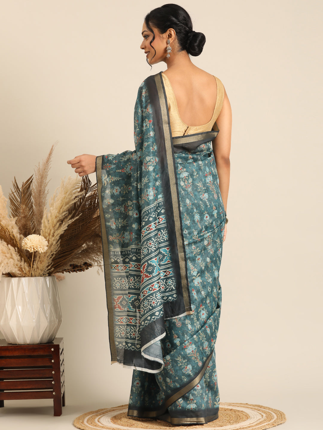 Taraang– Green Printed Cotton Chanderi Saree