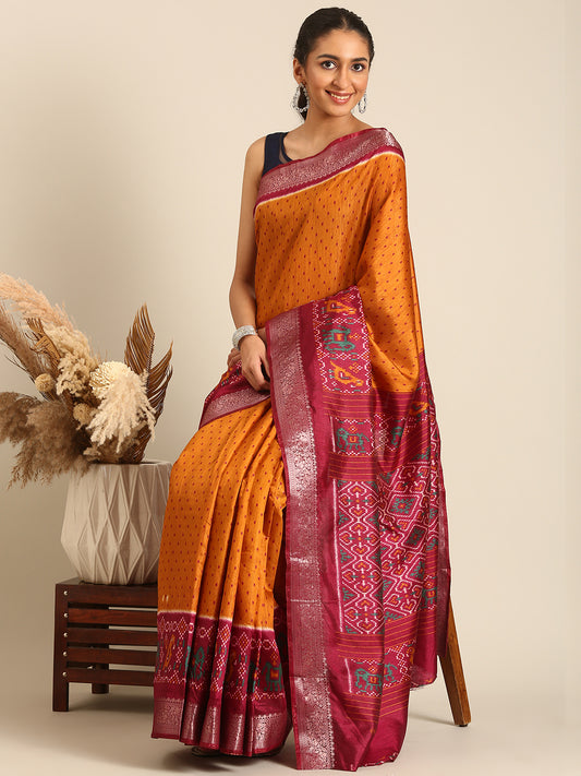 Saanvi - Yellow Printed Art Silk Saree
