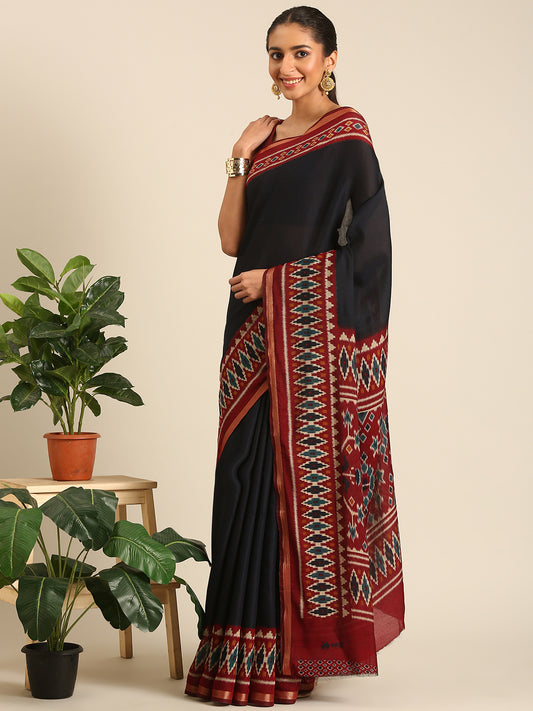 Chitrika - Black Printed Cotton Silk Saree