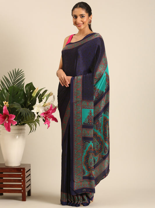 Chitrika - Blue Printed Crepe Silk Saree