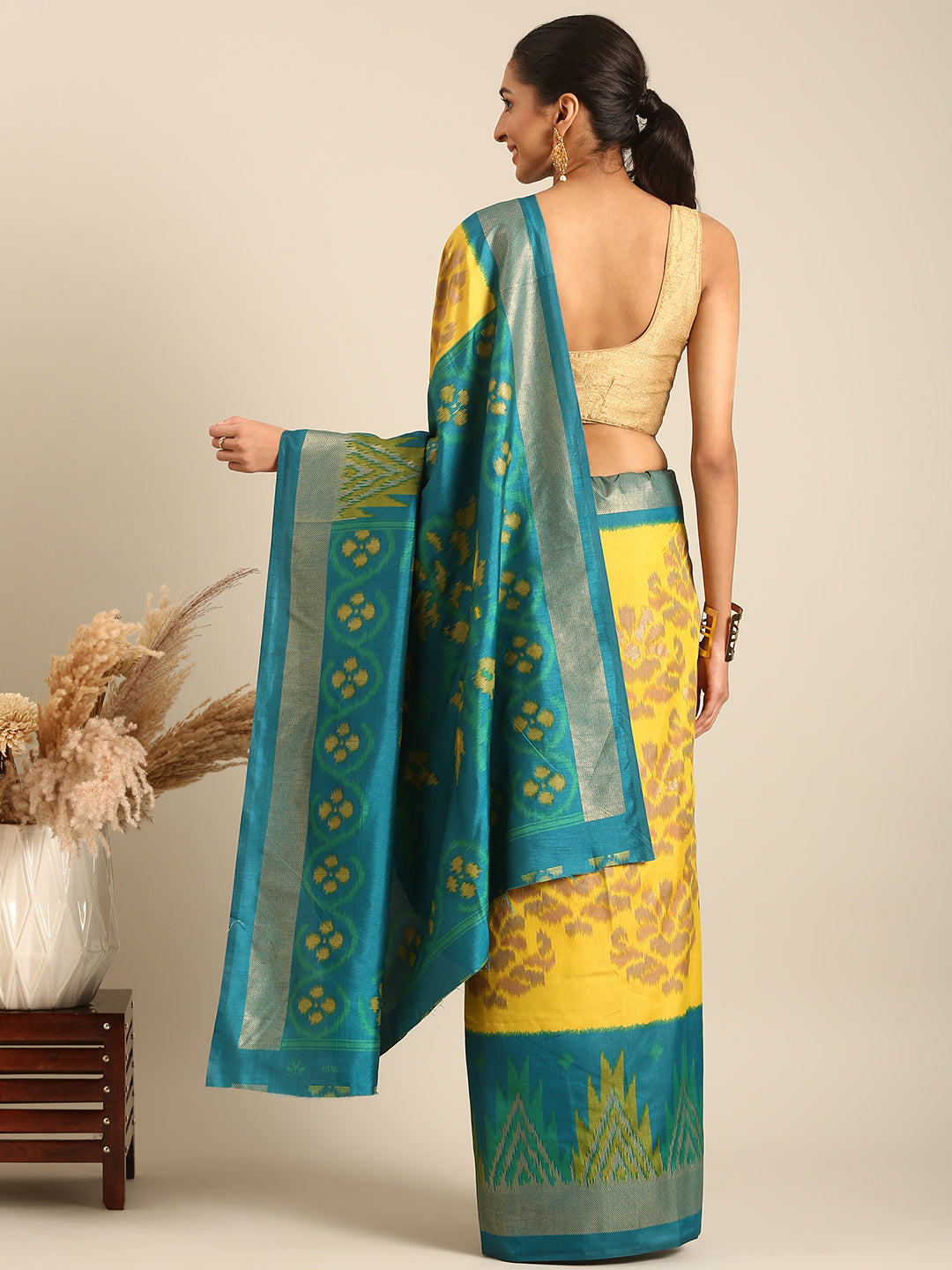 Tanta - yellow & Rama Green Printed Soft Silk Saree