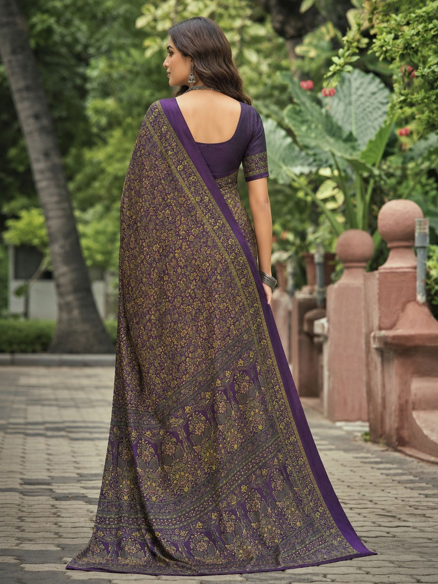 Rajkala - Violet Printed Crepe Silk Saree