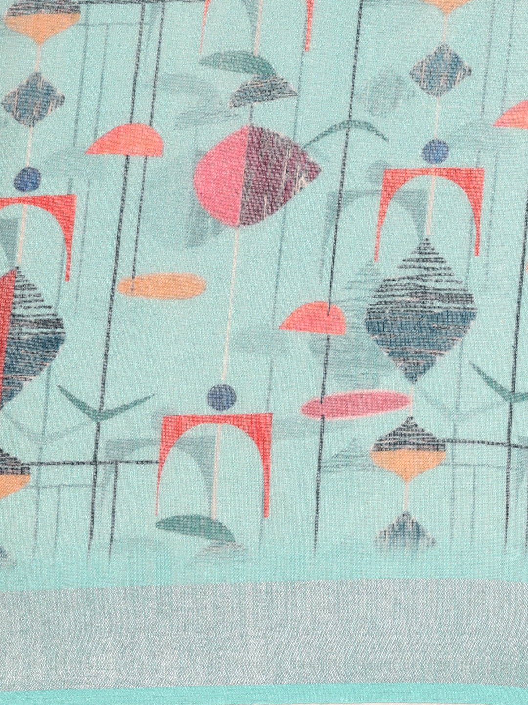 Mridula–Turquoise Printed Linen Saree