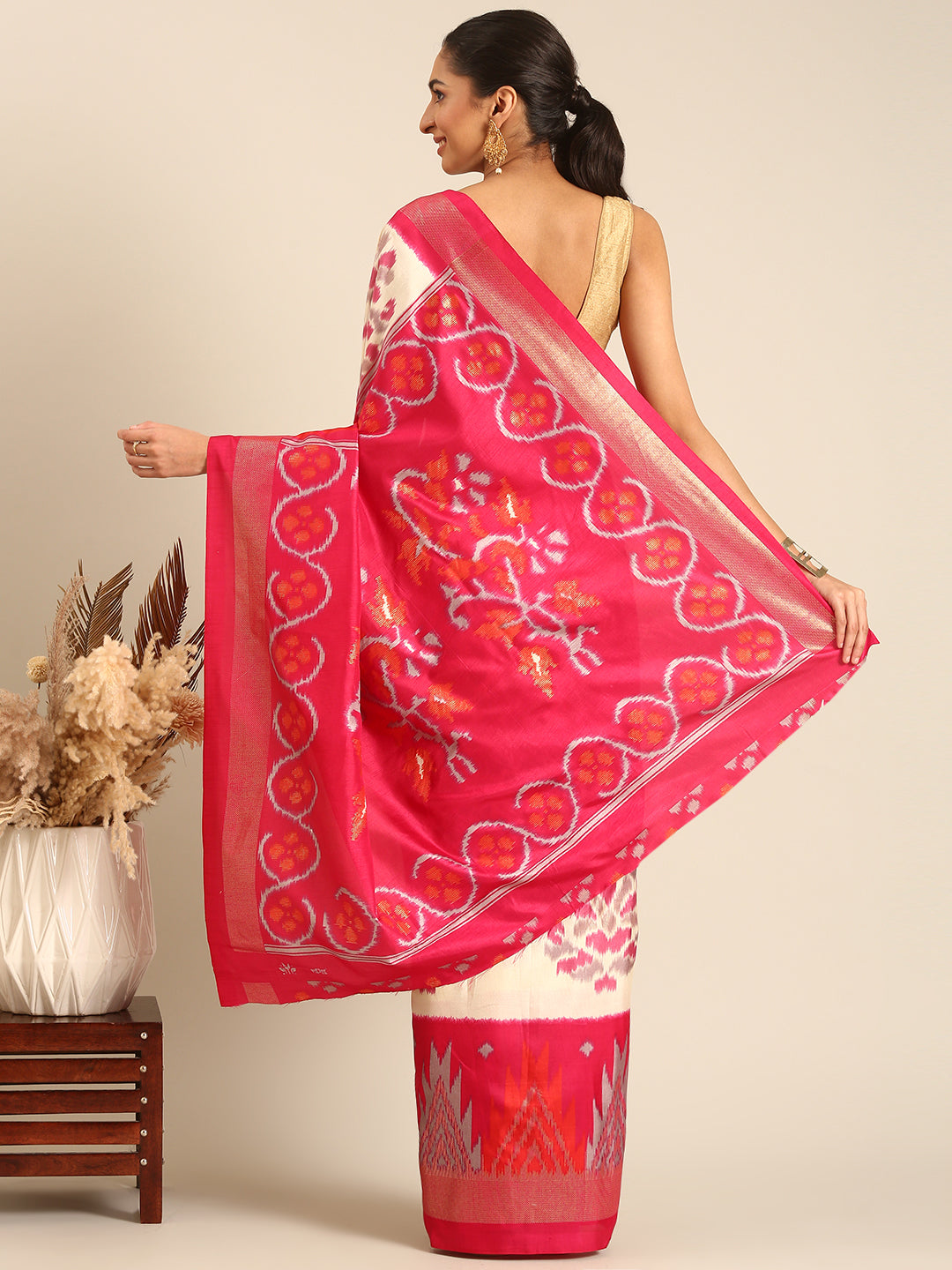 Tanta - Rani Pink Printed Soft Silk Saree
