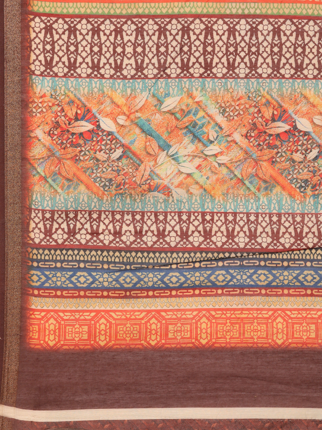 Taraang–Brown Printed Cotton Chanderi Saree