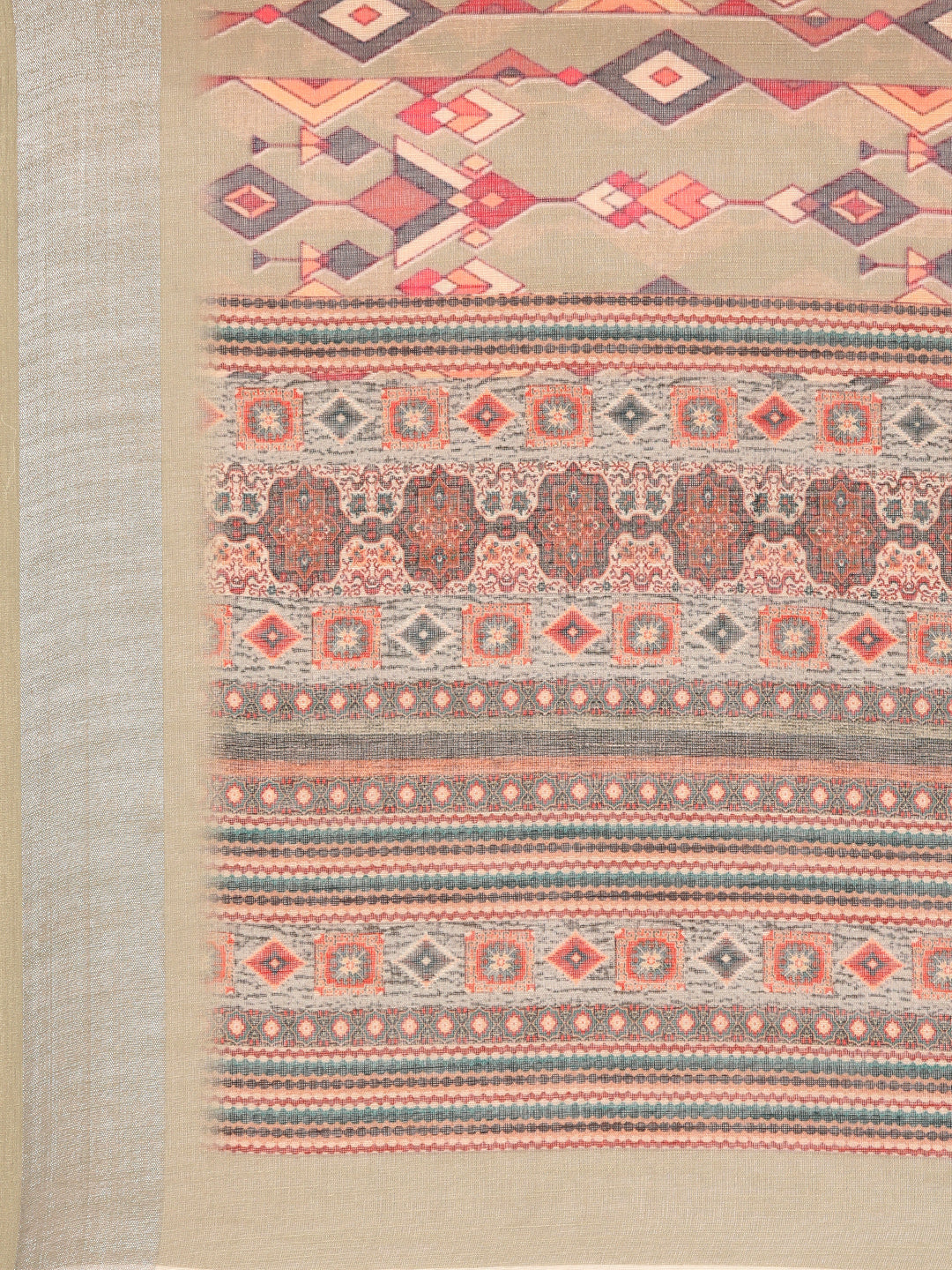 Mridula–Cream Printed Linen Saree