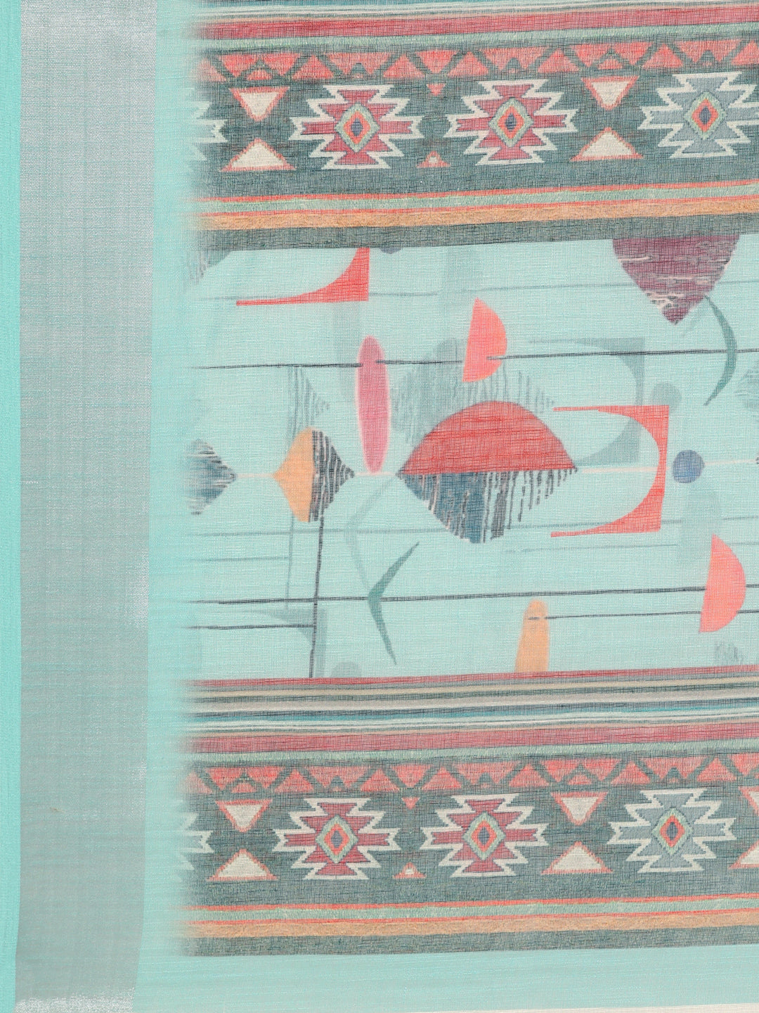 Mridula–Turquoise Printed Linen Saree