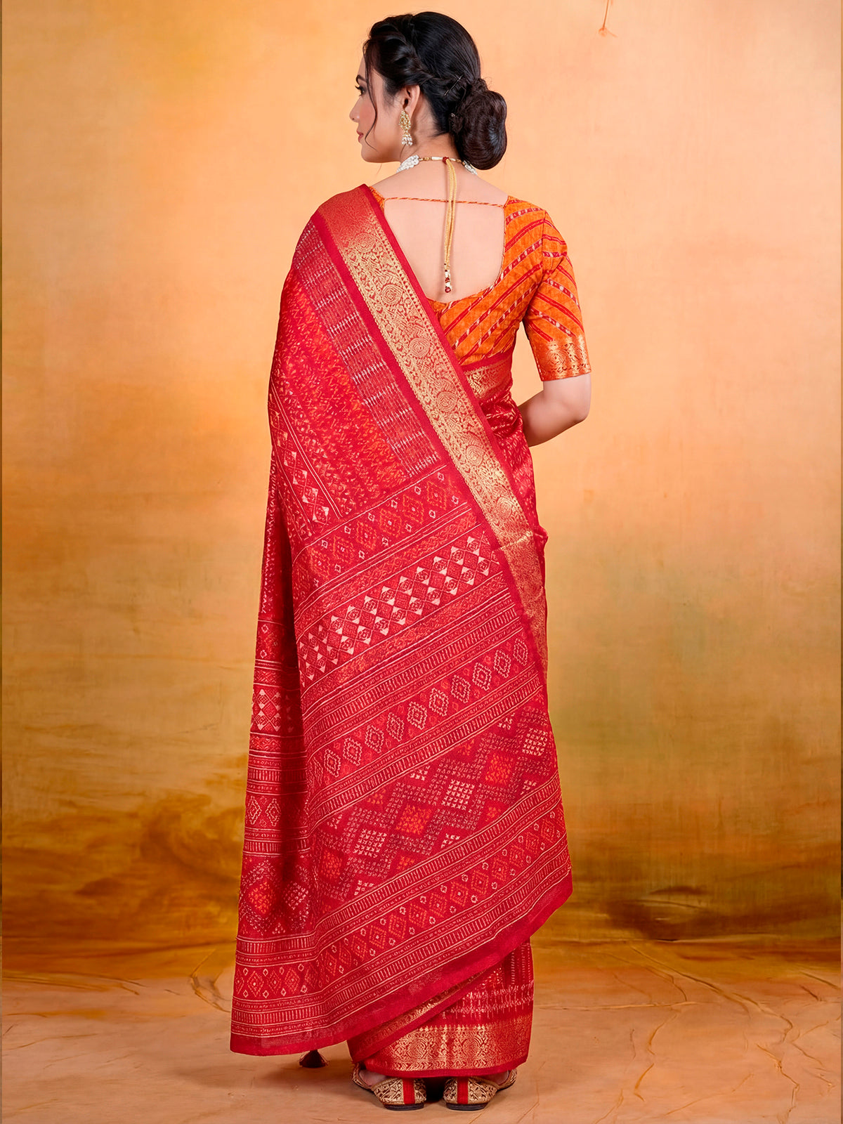 Kashmir Beauty - Red Printed Soft Silk Saree with Tassels