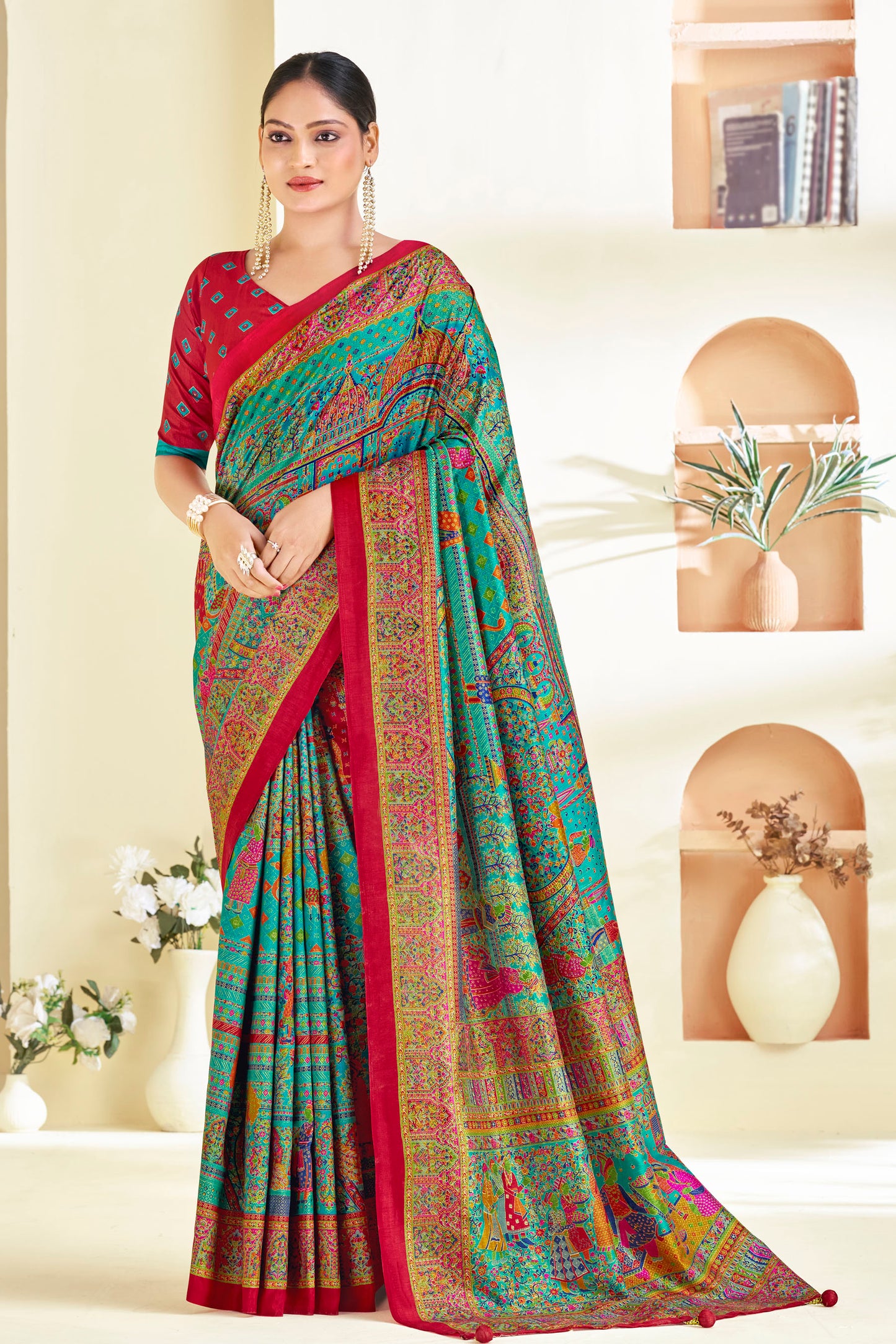 Kumuda- Green Printed Soft Silk Saree