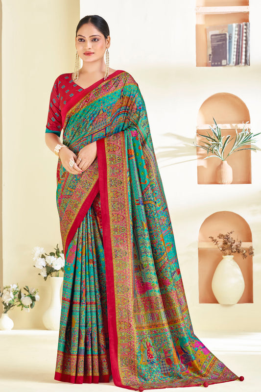 Kumuda- Green Printed Soft Silk Saree