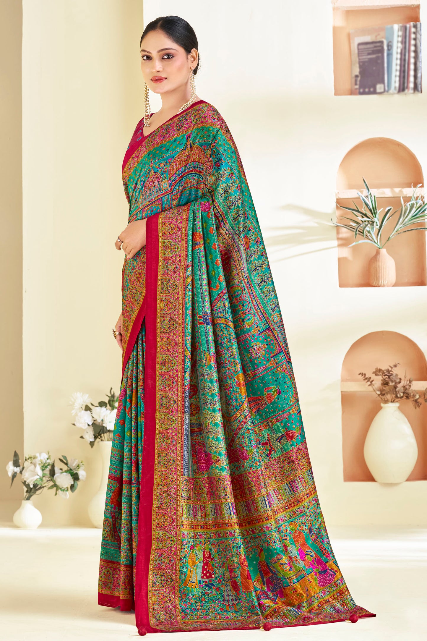 Kumuda- Green Printed Soft Silk Saree
