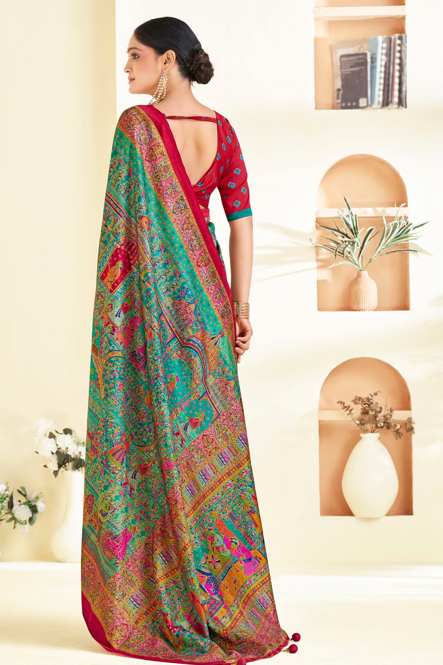 Kumuda- Green Printed Soft Silk Saree