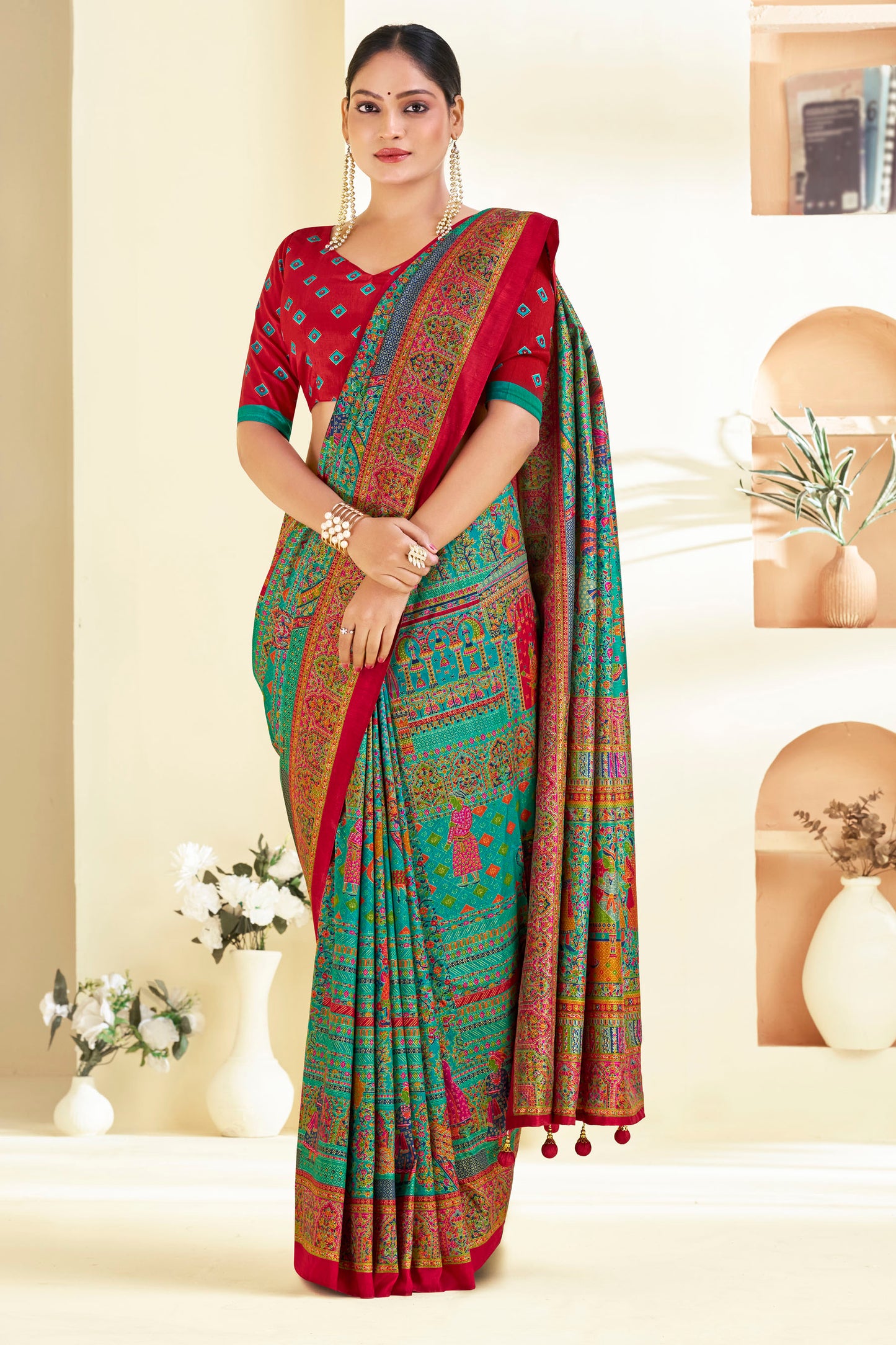 Kumuda- Green Printed Soft Silk Saree