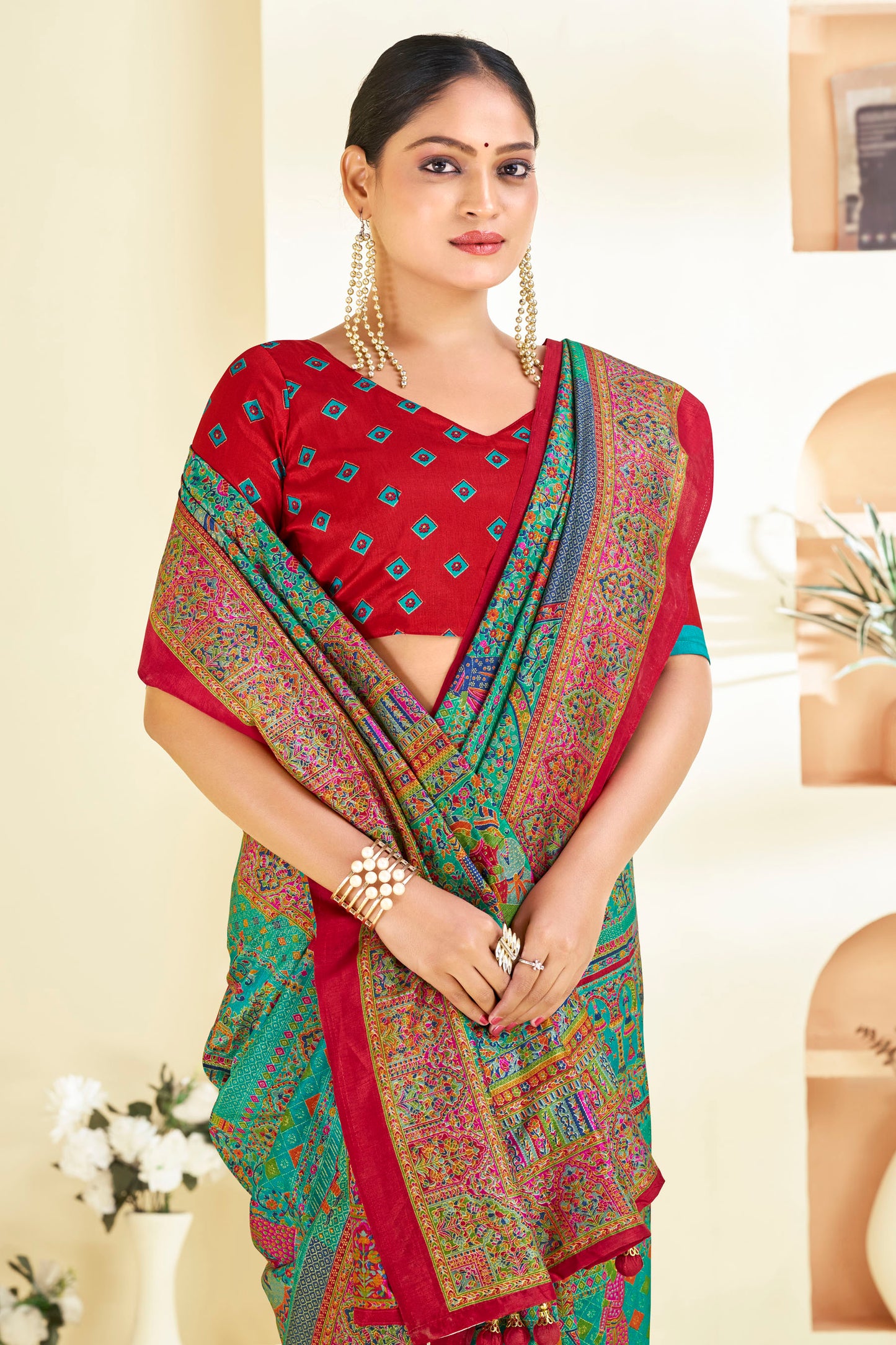 Kumuda- Green Printed Soft Silk Saree