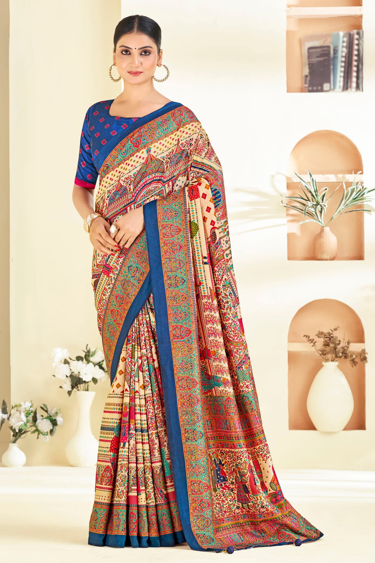 Kumuda- Blue Printed Soft Silk Saree