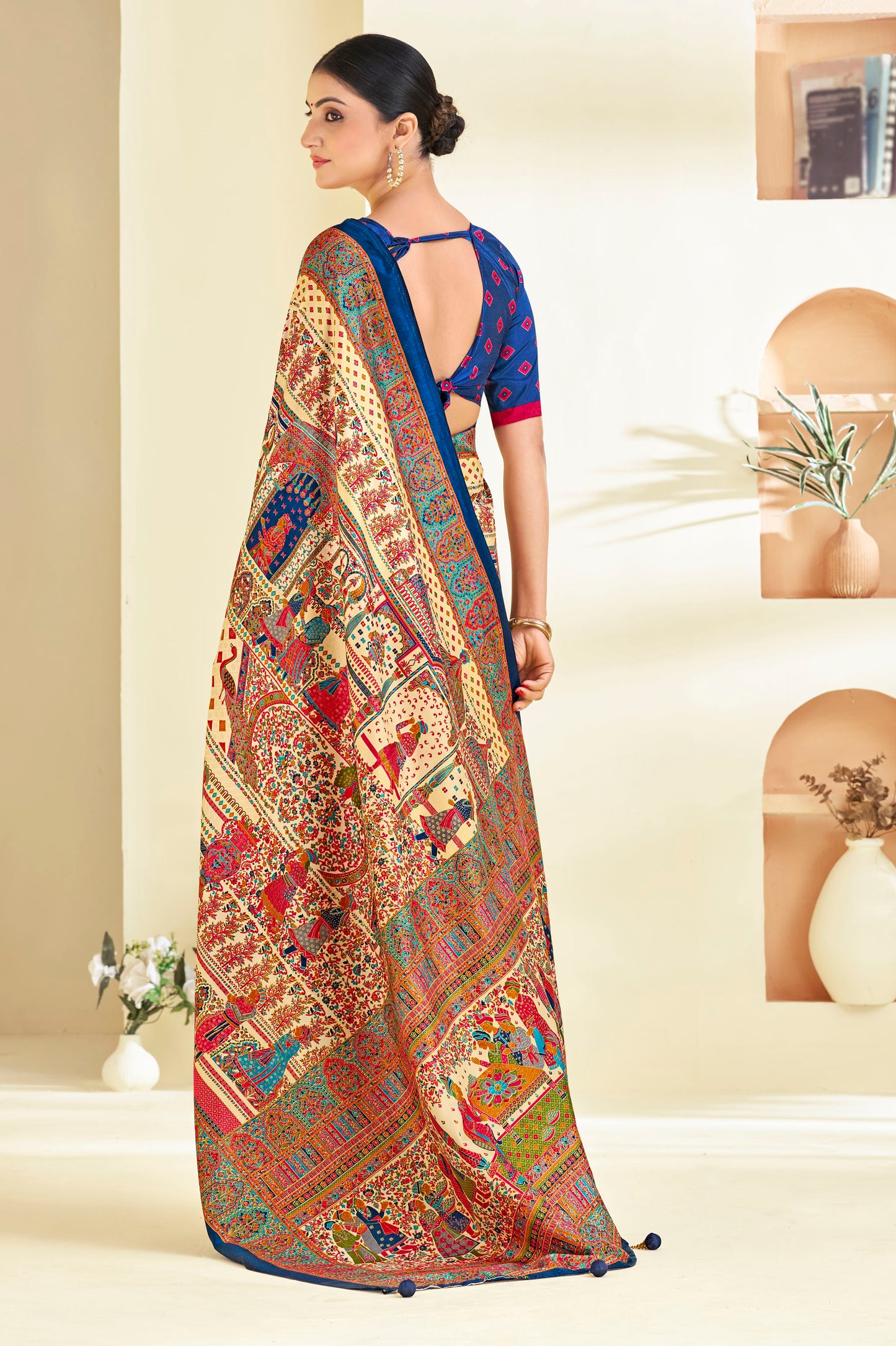 Kumuda- Blue Printed Soft Silk Saree