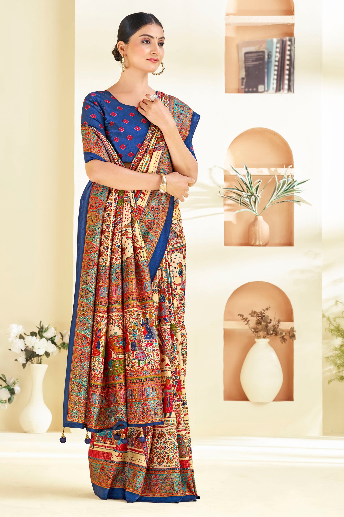 Kumuda- Blue Printed Soft Silk Saree