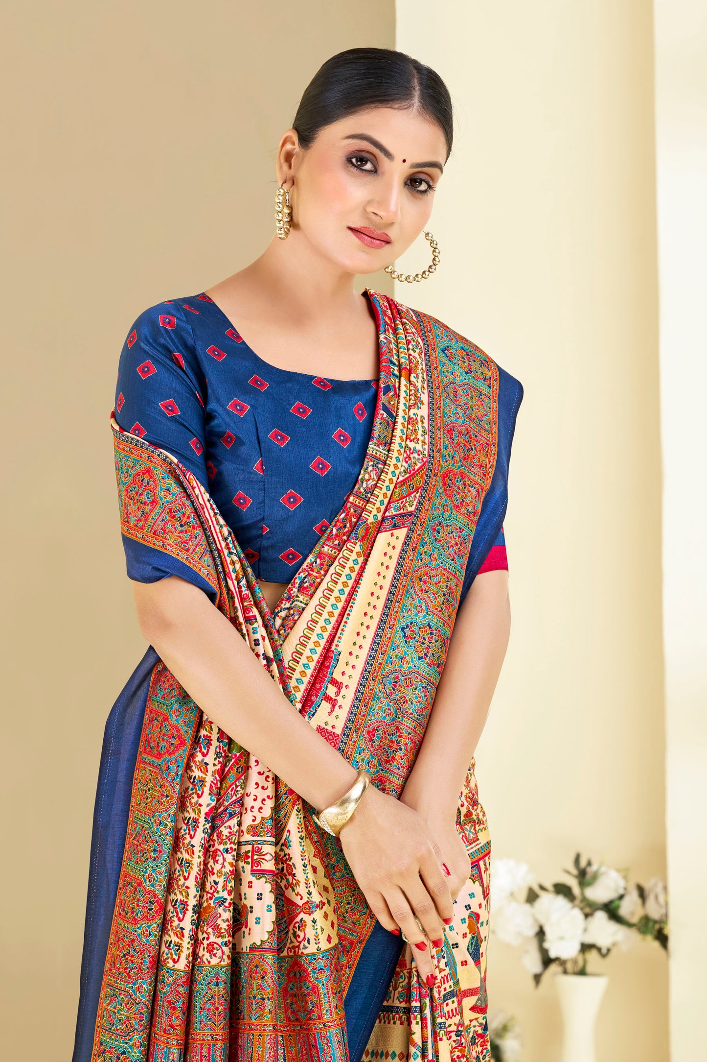 Kumuda- Blue Printed Soft Silk Saree