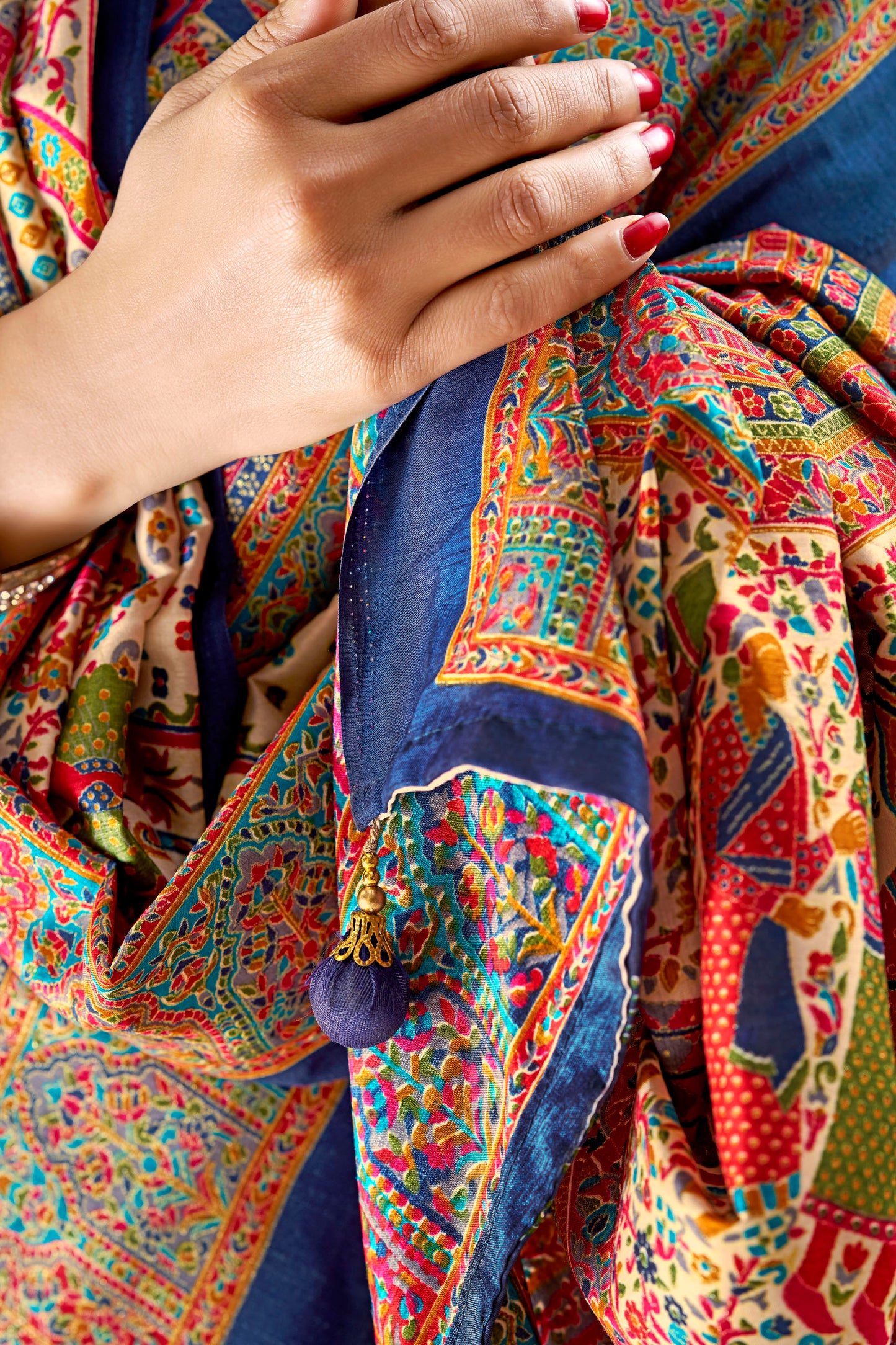 Kumuda- Blue Printed Soft Silk Saree