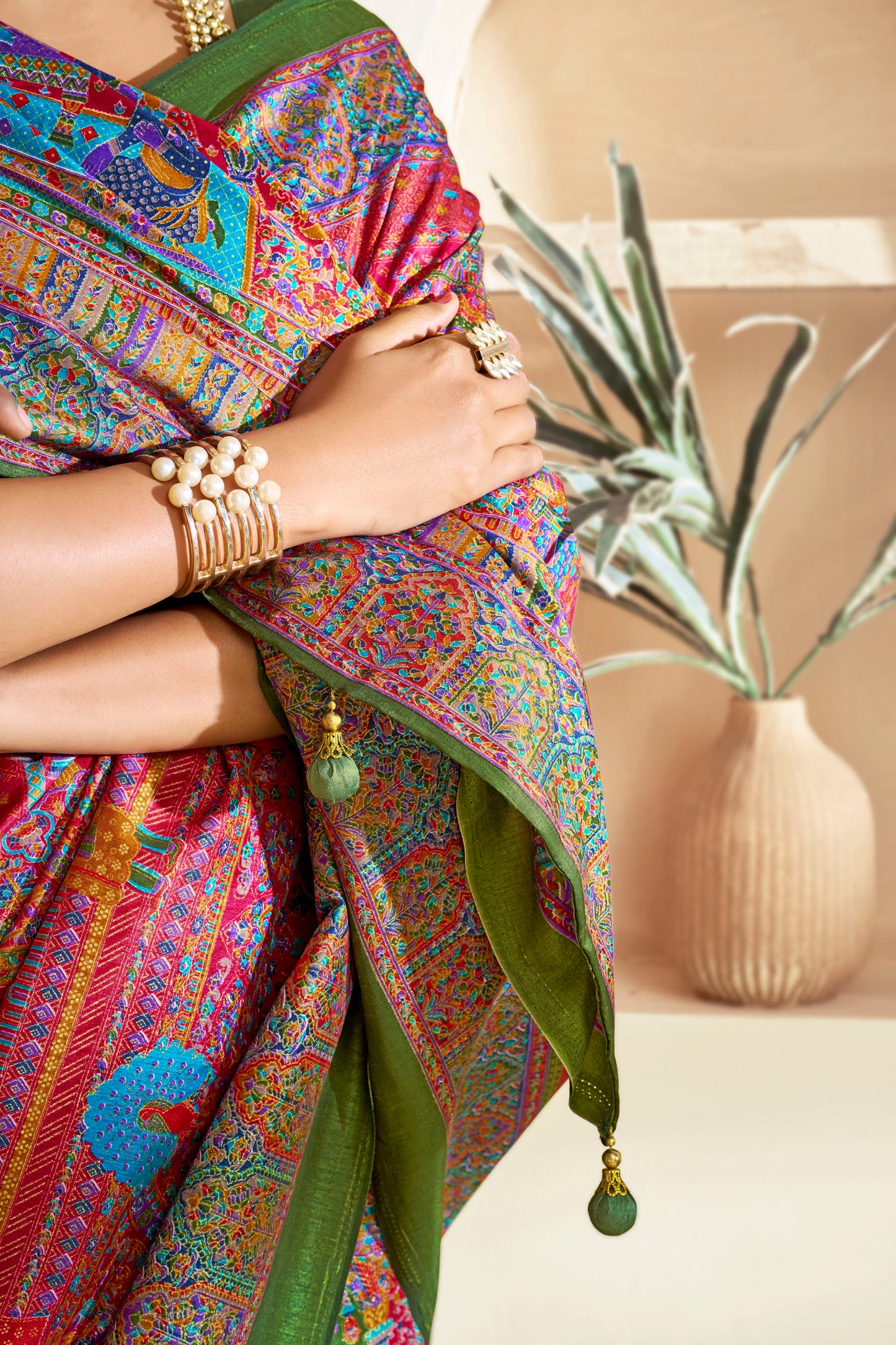 Kumuda- Mehendi Green Printed Soft Silk Saree
