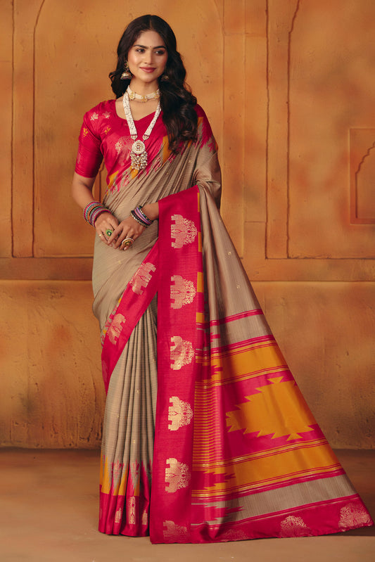 Rajkumari - Brown Printed Soft Silk Saree