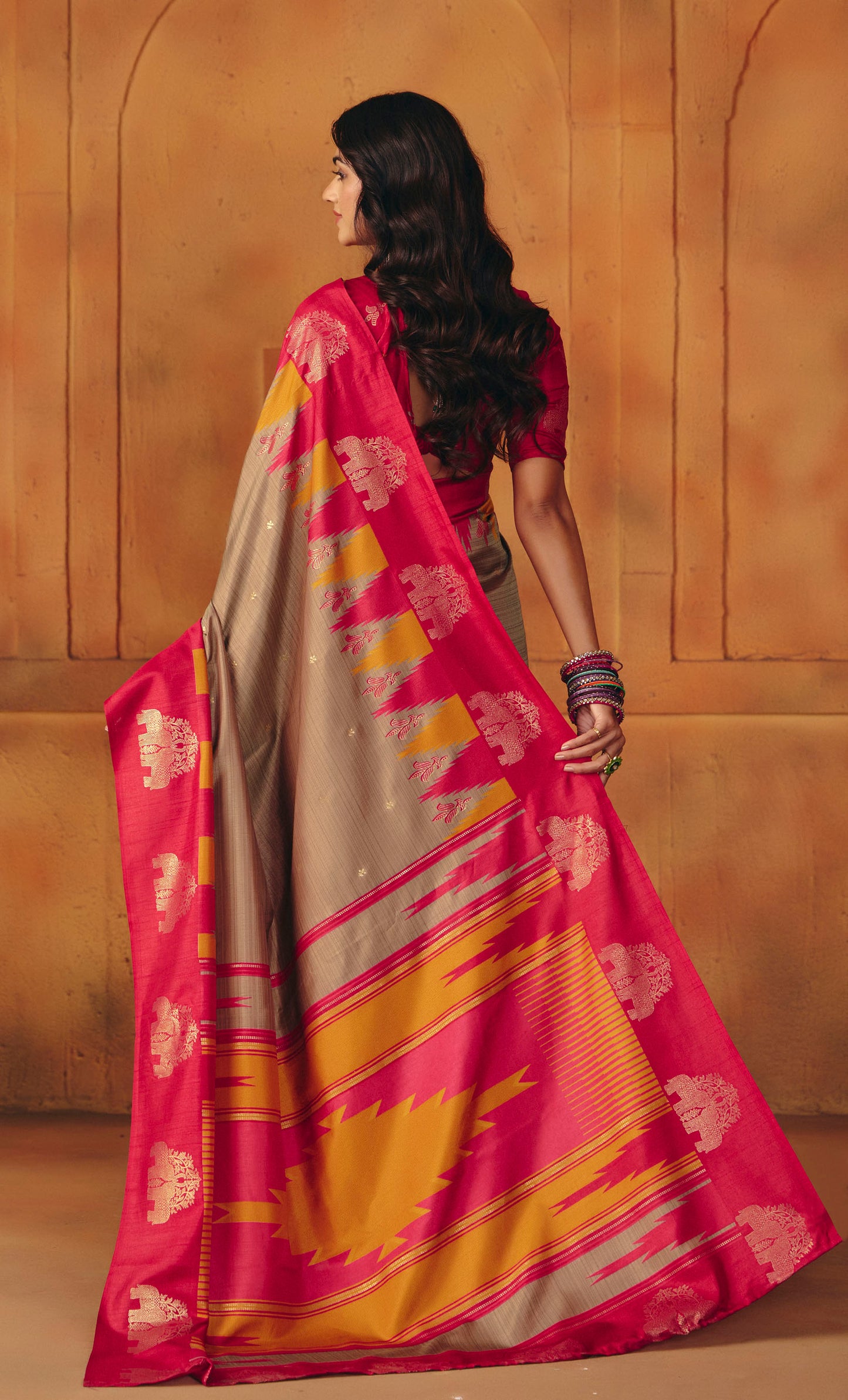 Rajkumari - Brown Printed Soft Silk Saree