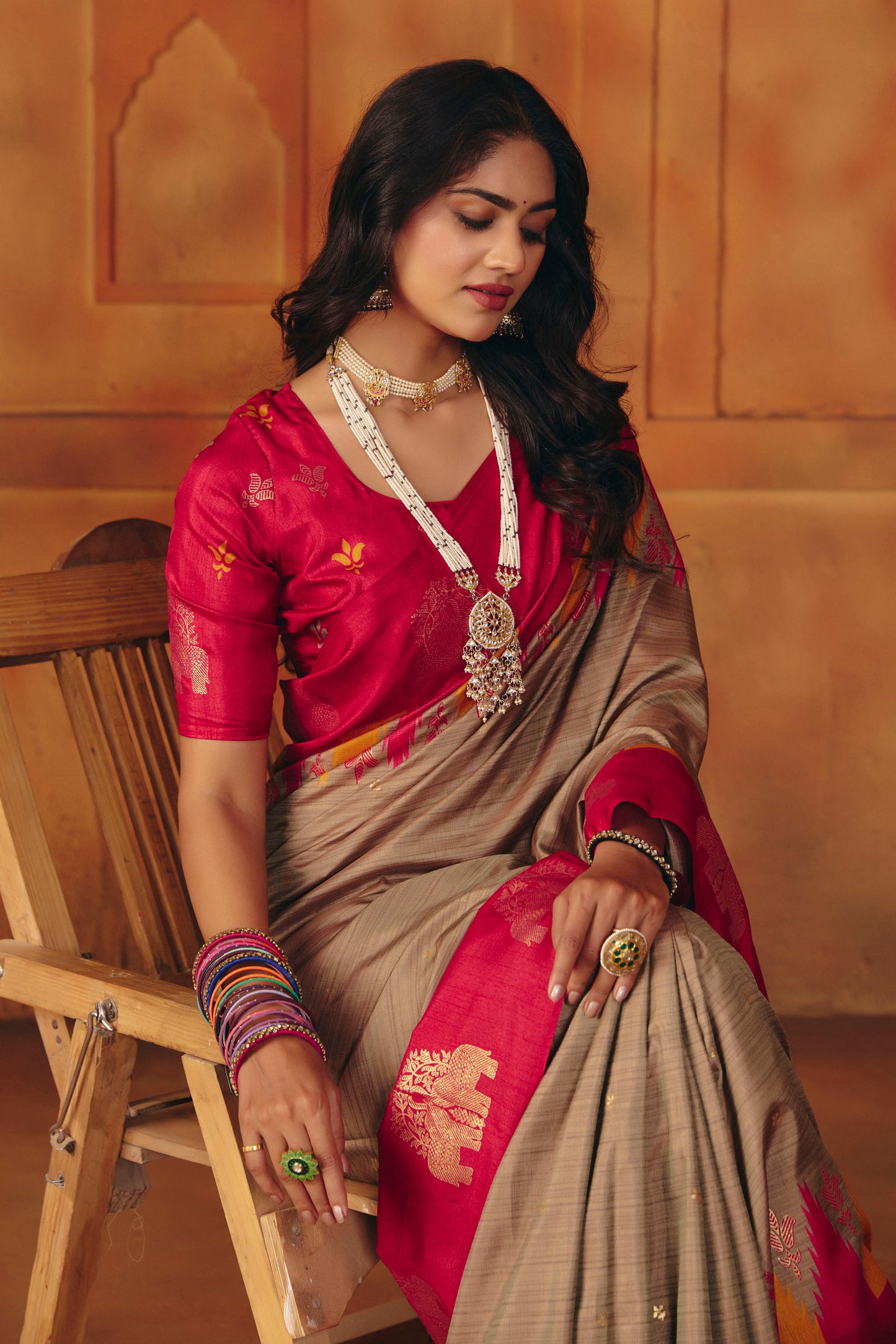 Rajkumari - Brown Printed Soft Silk Saree