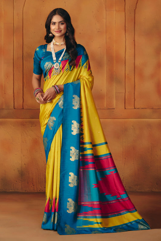 Rajkumari - Yellow Printed Soft Silk Saree