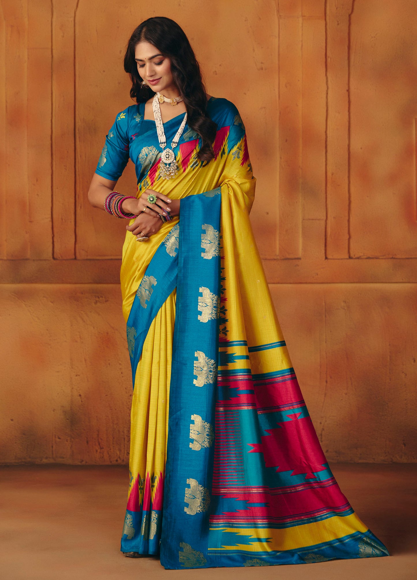 Rajkumari - Yellow Printed Soft Silk Saree