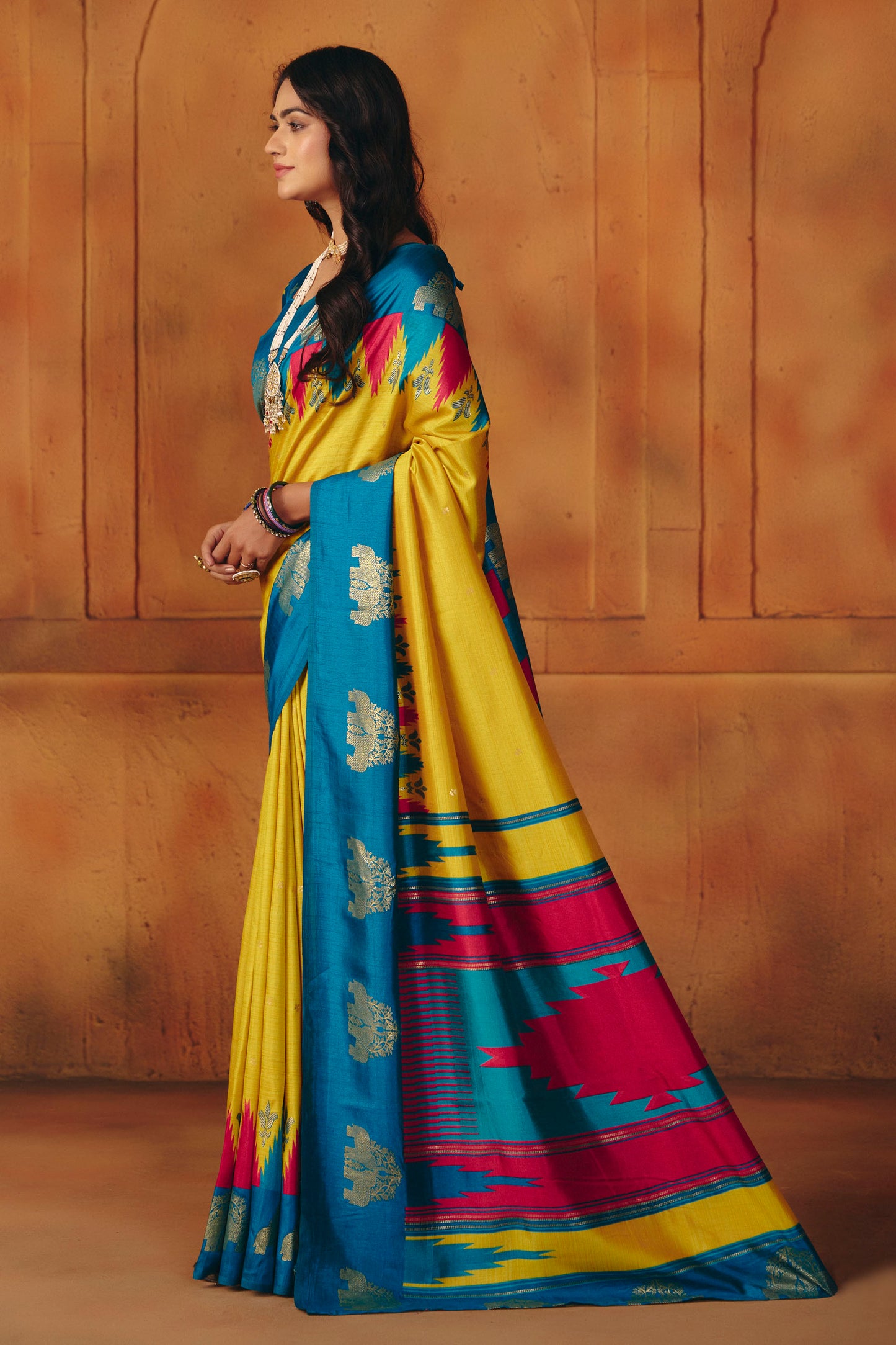 Rajkumari - Yellow Printed Soft Silk Saree