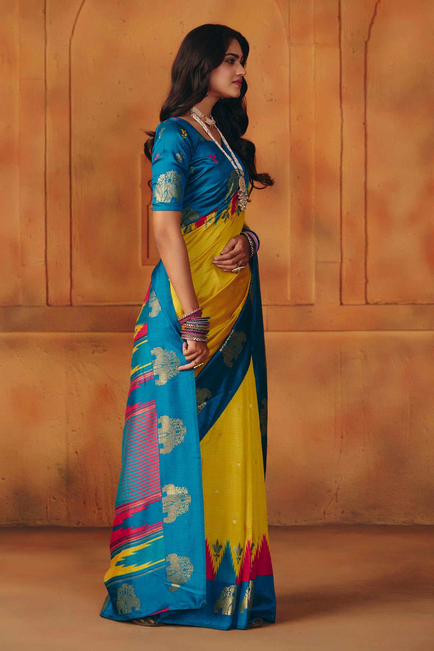 Rajkumari - Yellow Printed Soft Silk Saree