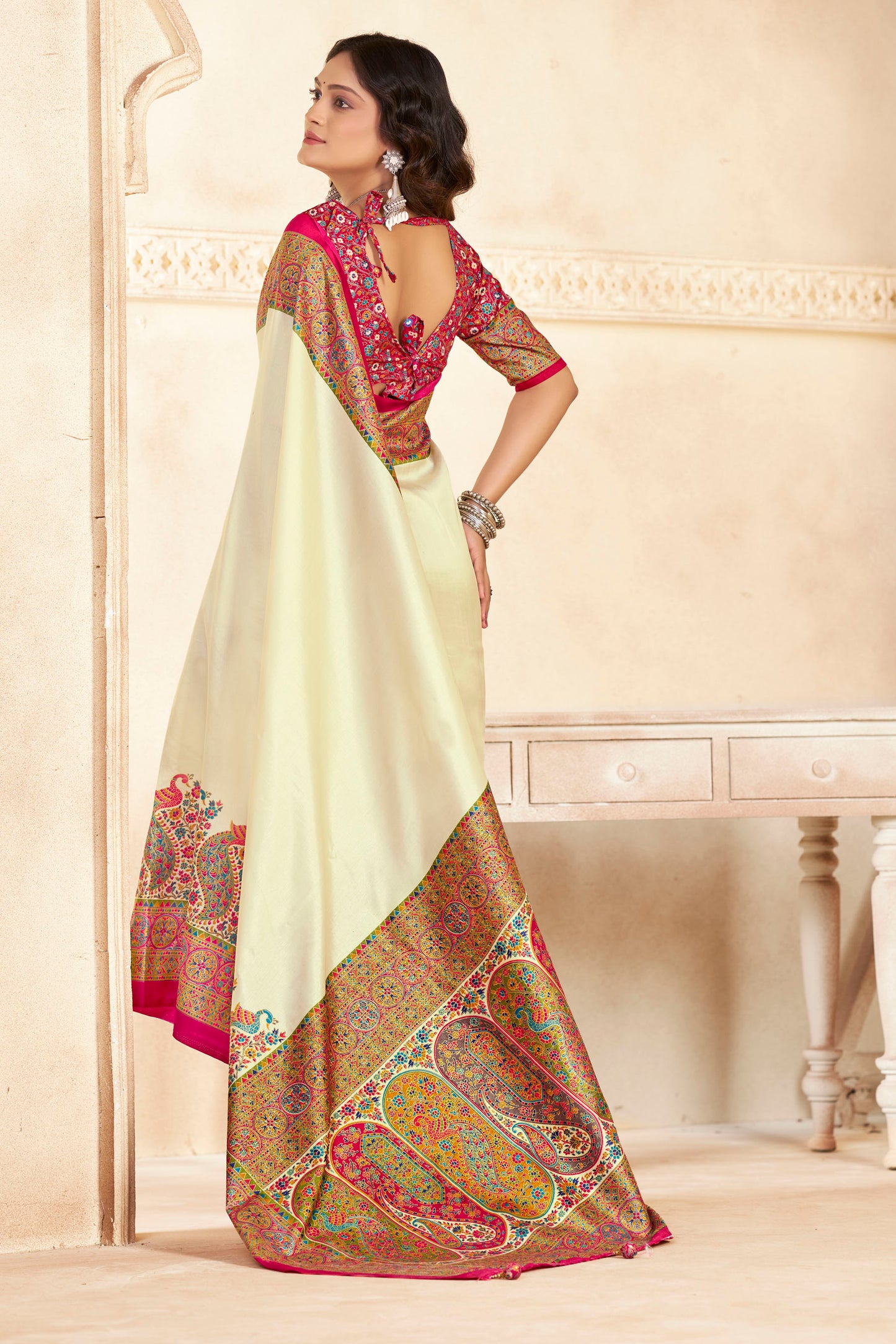 Kumuda - Beige Mysore Silk Jari Printed Saree