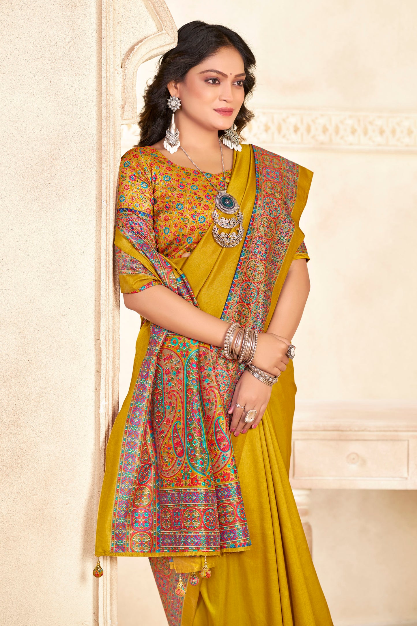 Kumuda - Yellow Mysore Silk Jari Printed Saree