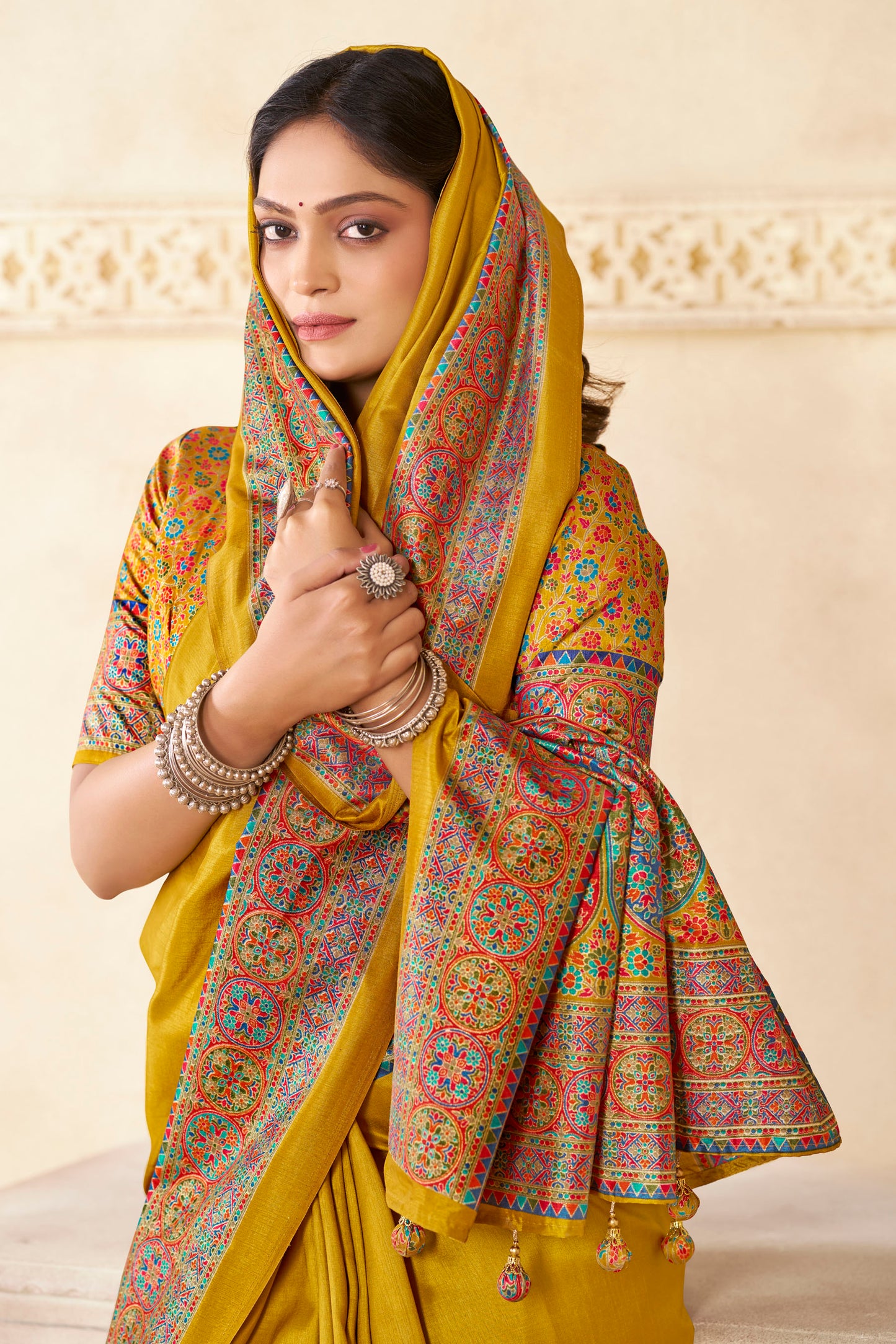 Kumuda - Yellow Mysore Silk Jari Printed Saree
